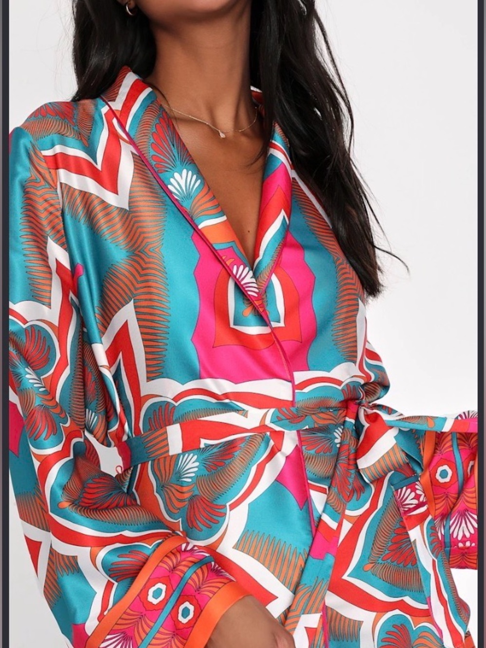 Zara Print Kimono Jacket Vibrant Multicolored Floral Belted Pockets Women Sz L